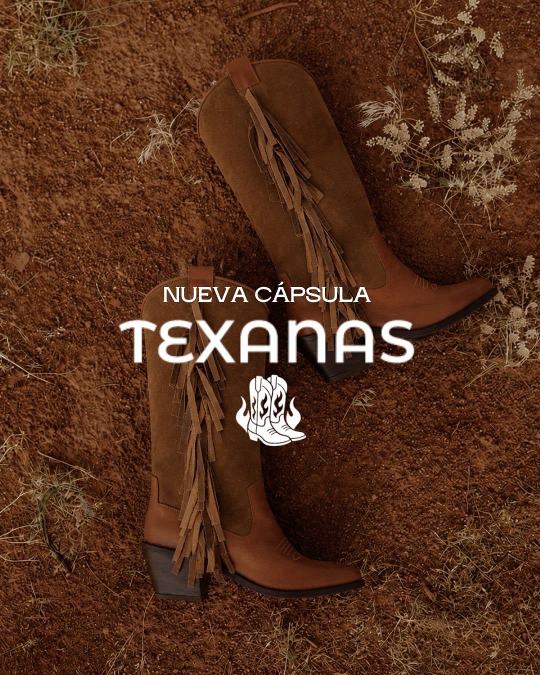 Lanzamiento de la cápsula Texanas: una bota con flecos sobre tierra colorada